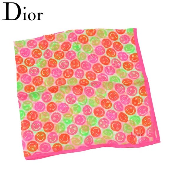 Dior Scarf CD Smile Pink-orange Silk Authentic Used - Picture 3 of 16